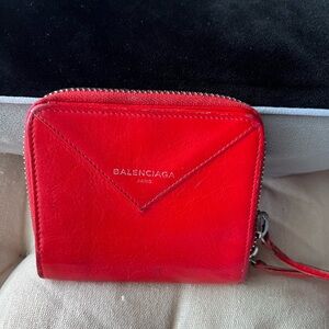 Balenciaga Bright Red Leather Zip-Around Wallet